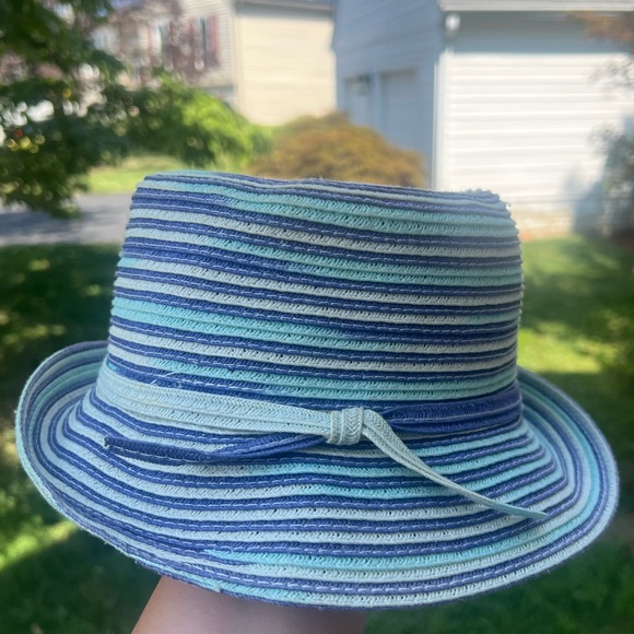 100% Paper Floppy Tie Summer Hat Blue/Baby Blue/White Versatile Garden Bucket - Picture 6 of 13